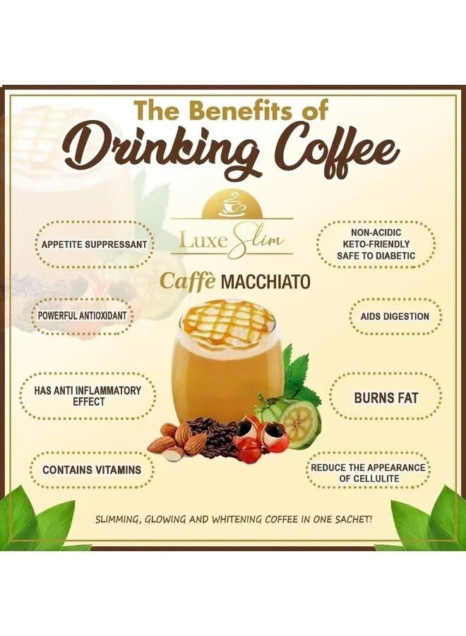 Luxe Slim Caffè Macchiato Instant Coffee 10g x 15 Sachets | Low Calorie Keto Friendly Coffee Mix - Image 2