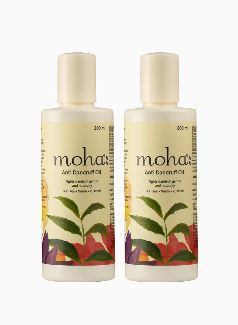 moha Anti Dandruff Oil With Benefits Of Tea Tree Oil Neem Oil Hibiscus OIl Rosemary Oil Water Lily and Wrightia Tinctoria  Hair Oil For Men and Women  For All Hair Types 400 ML  200 ML X 2 - Image 1