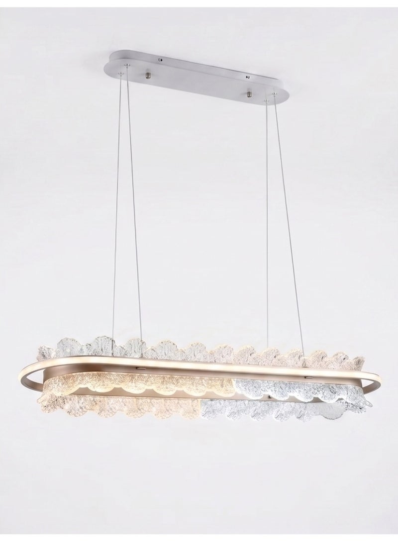 Modern Oval LED Pendant Chandelier, Brushed Metallic with Crystal Glass & Remote Control - Image 1