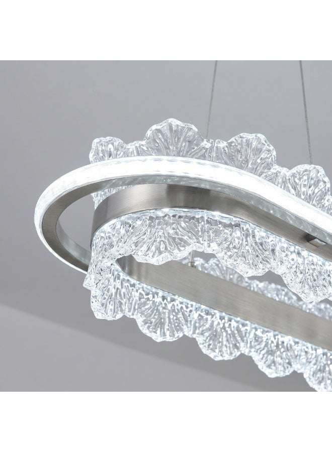 Modern Oval LED Pendant Chandelier, Brushed Metallic with Crystal Glass & Remote Control - Image 2