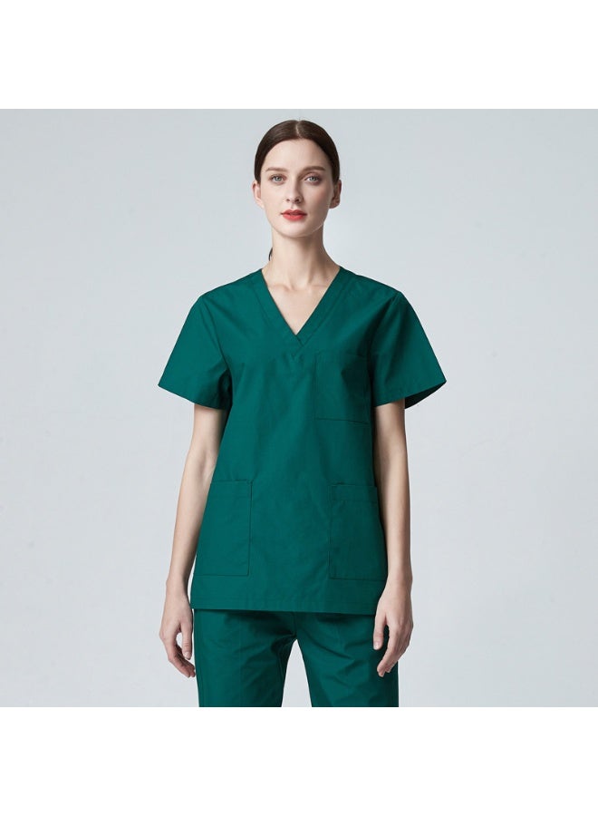 Womens Cotton Scrubs set Classic fit Short Sleeves Top & Slim Pants Soft Fabric Nursing Uniform Blackish Green