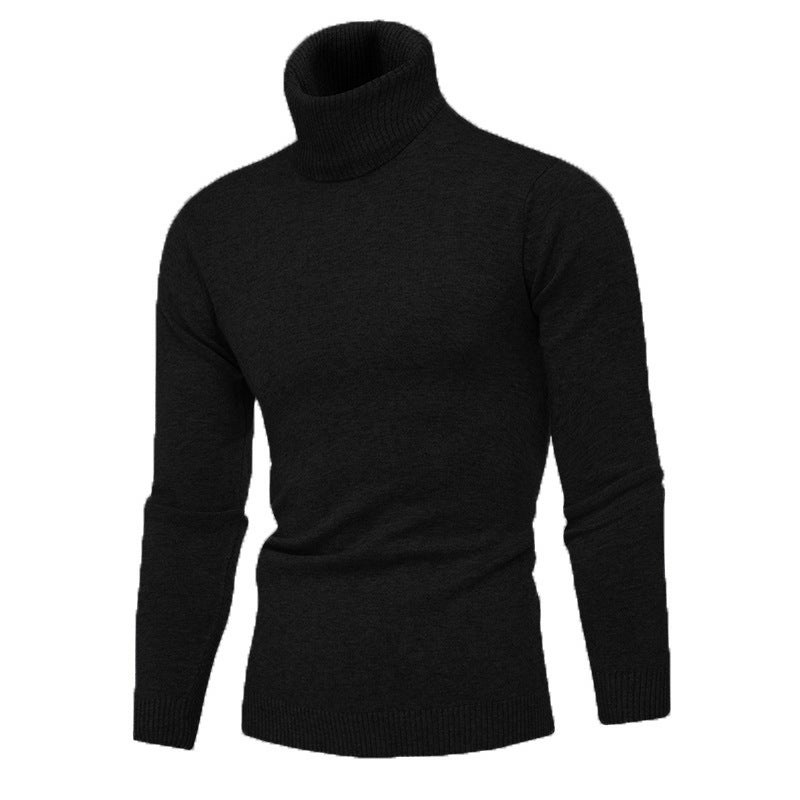 2022 Winter New Mens Solid Color High Neck Slim-fit Korean Style Youth Fashion Casual Sweater Knitted Base Shirt for Men Wine red