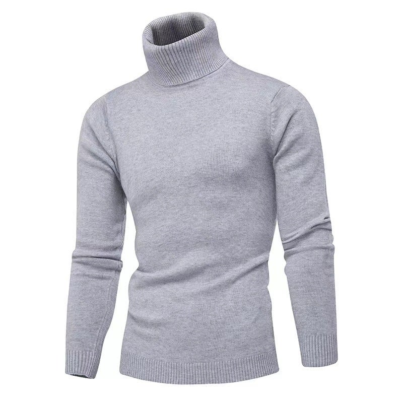 2022 Winter New Mens Solid Color High Neck Slim-fit Korean Style Youth Fashion Casual Sweater Knitted Base Shirt for Men Wine red