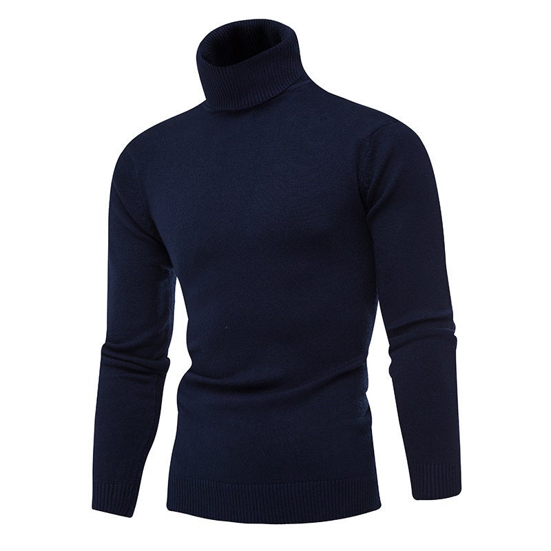 2022 Winter New Mens Solid Color High Neck Slim-fit Korean Style Youth Fashion Casual Sweater Knitted Base Shirt for Men Wine red