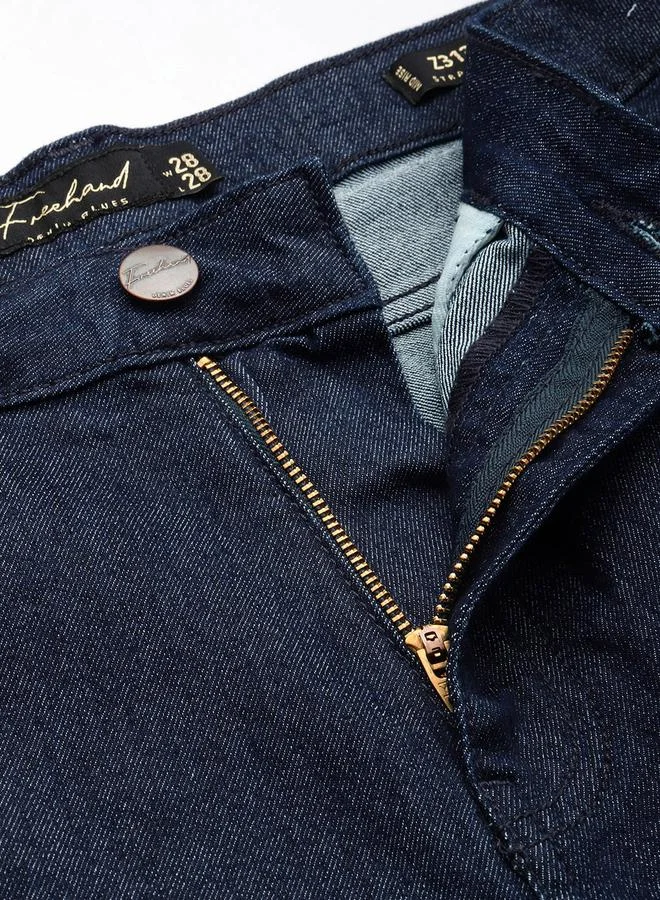 Freehand Dark Blue Freehand Women Mid Rise Straight Fit Solid Jeans for Women | Best Price UAE