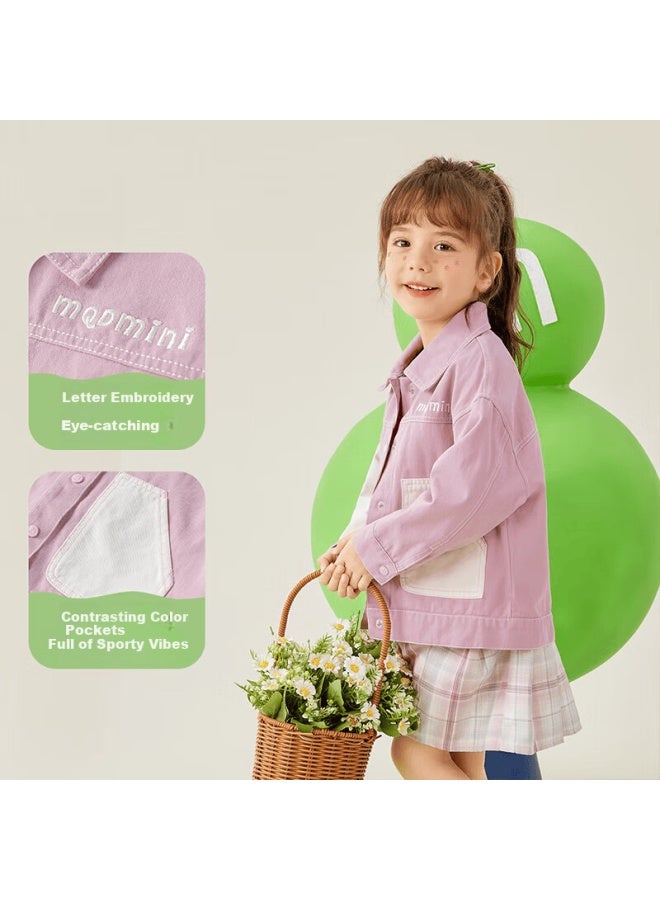 Mqdmini Girls Denim Collar Jacket Casual Woven Outerwear Purple Size 90 - Image 2