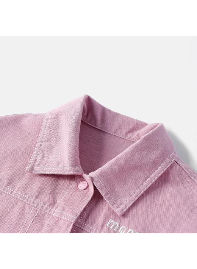 Mqdmini Girls Denim Collar Jacket Casual Woven Outerwear Purple Size 90 - Image 4