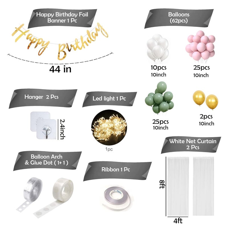 FOOGAA 71-Piece Birthday Decoration Kit | Balloons for Birthday | Birthday Decoration Items for Girls | Balloon Decoration for Birthday | Happy Birthday Banner (Cardstock) - Image 2