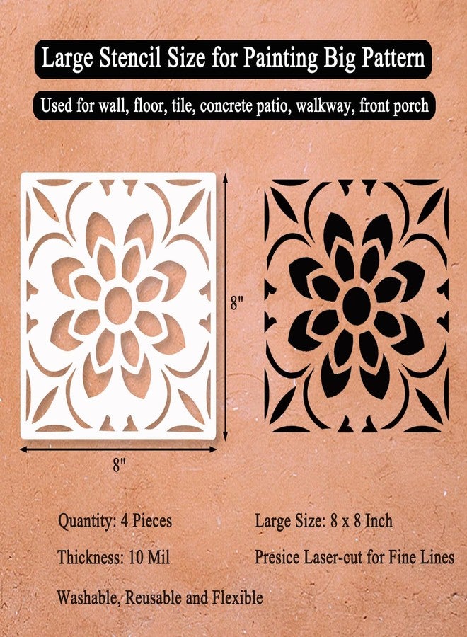 Anikoocory Reusable Stencils for Painting Floors, Tiles, Walls, Walkway, Patio, Front Porch, Concrete Floor Stencil Tile Stencils, 4-Pack, 8x8 Inches, Sunflower Pattern - Image 2