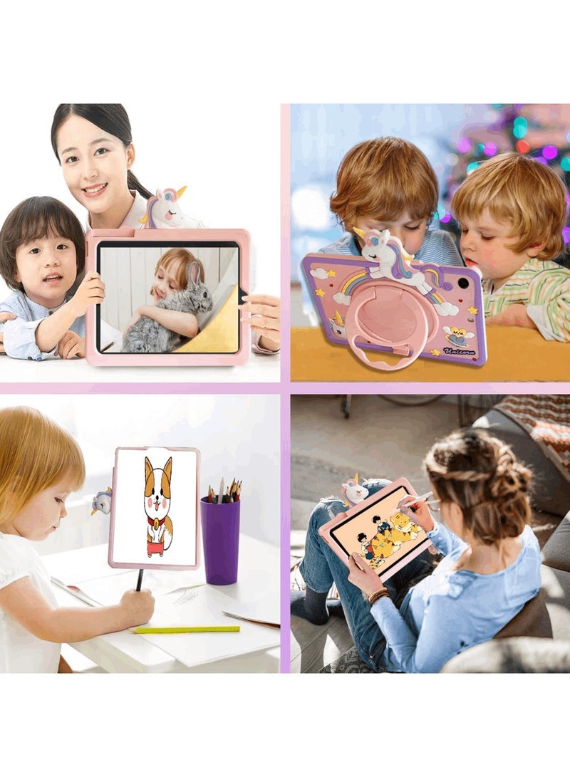 Aookay Kid Case Compatible with Samsung Galaxy Tab A9 8.7-Inch 2023 Cover with Pen Holder, 360° Rotating Handle Stand (Pink Purple)  - Image 2