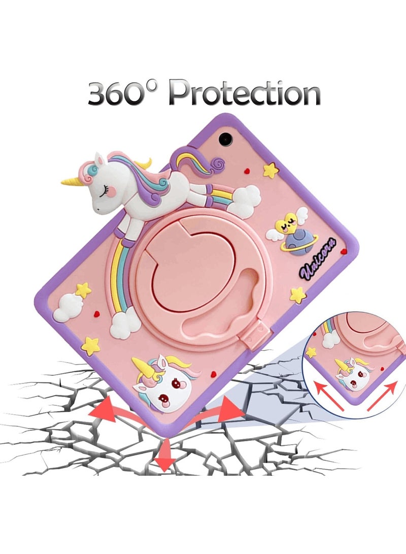 Aookay Kid Case Compatible with Samsung Galaxy Tab A9 8.7-Inch 2023 Cover with Pen Holder, 360° Rotating Handle Stand (Pink Purple)  - Image 5