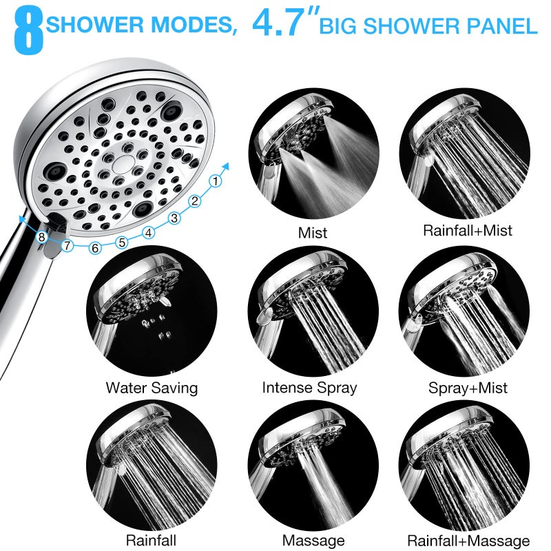 Luxau Filtered Shower Head Combo Includes 20 Stage Shower Filter Head High Pressure Handheld Spray Showerhead Hose Shower Arm Mount Holder For Hard Well Water Chlorine Chrome (S20) - Image 2