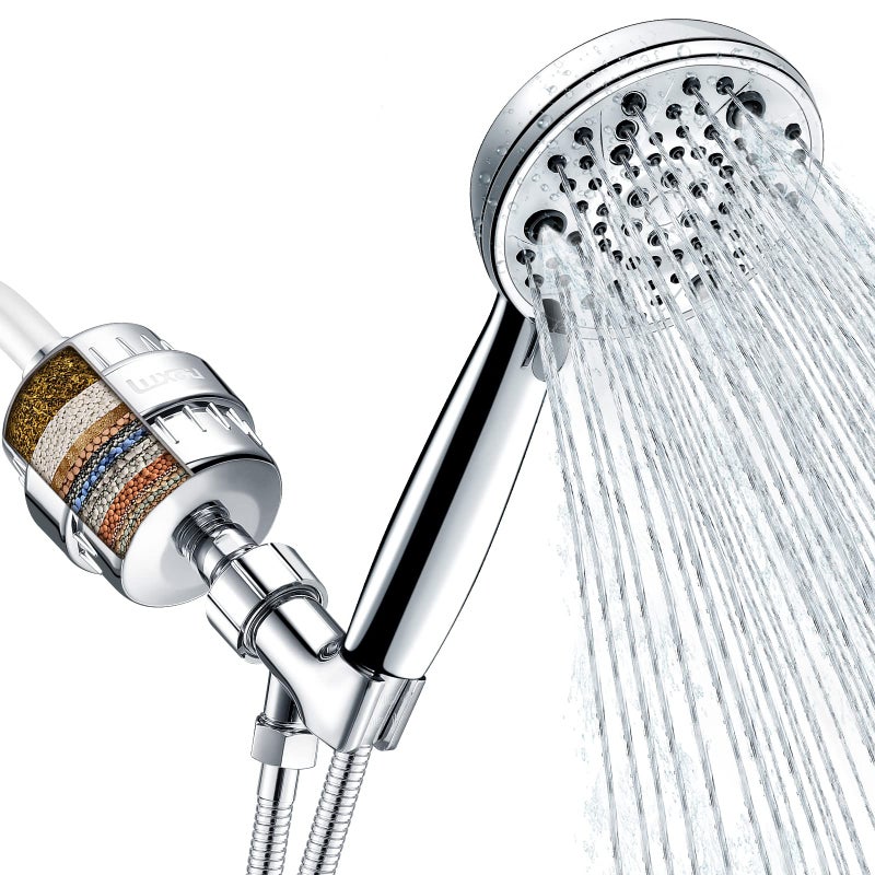 Luxau Filtered Shower Head Combo Includes 20 Stage Shower Filter Head High Pressure Handheld Spray Showerhead Hose Shower Arm Mount Holder For Hard Well Water Chlorine Chrome (S20) - Image 1