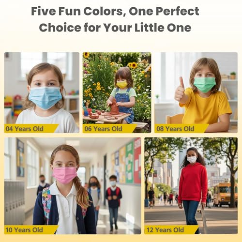 C-Cure Kids Disposable Face Mask, 3 Ply Non Woven Mask With Meltblown Layer & Nose Clip, Breathable Ear Loop Mask For Boys And Girls Aged 4–12 Years (Yellow, Pack of 50) - Image 2