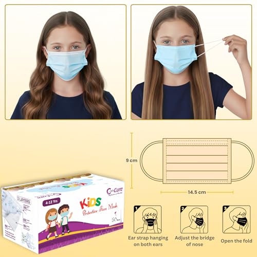C-Cure Kids Disposable Face Mask, 3 Ply Non Woven Mask With Meltblown Layer & Nose Clip, Breathable Ear Loop Mask For Boys And Girls Aged 4–12 Years (Yellow, Pack of 50) - Image 5