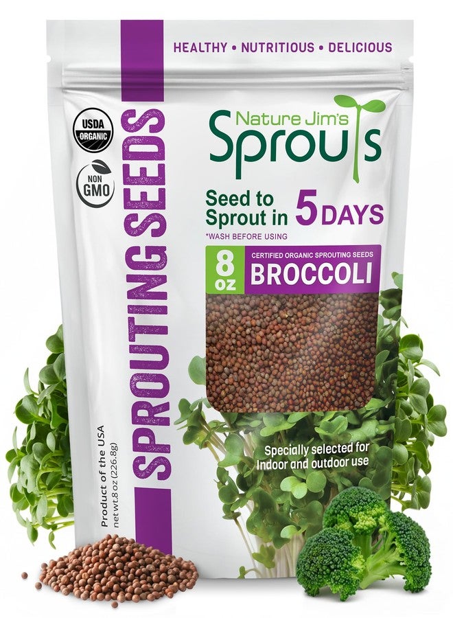 Nature Jims Sprouts Organic Broccoli Seeds for Sprouting - Certified Non-GMO, Rich in Sulforaphane, Swift-Growing Microgreen Seeds for Nutritious Broccoli Sprouts - Ideal for Indoor/Outdoor Use - 8oz - Image 1
