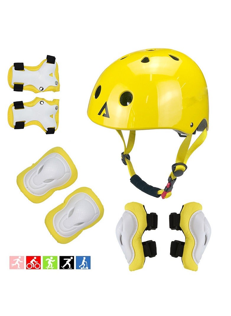 Generic Kids Bike Adjustable Helmet, Knee Elbow Wrist Pads Set for Youth Boys/Girls of Ages 3-8, Protective Gear Set for Skateboard, Bike, Roller Skating, Cycling, Scooter (Yellow) - Image 1