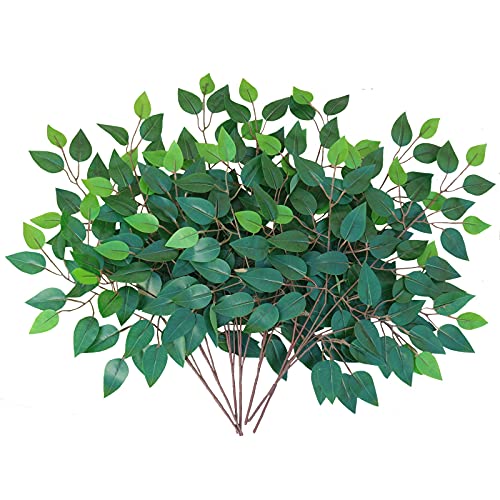 FUNORNAM 24Pcs Artificial Ficus Leaves FauxTree Branches Greenery Plant Spray for Wedding Arch DIY Wreath Home Décor (Green) - Image 1