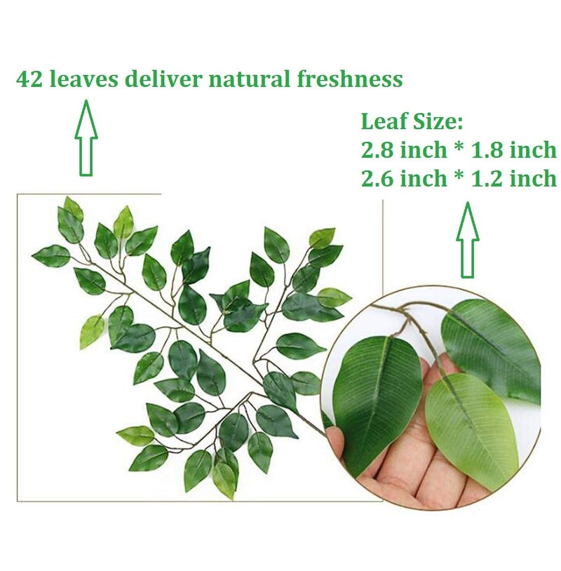 FUNORNAM 24Pcs Artificial Ficus Leaves FauxTree Branches Greenery Plant Spray for Wedding Arch DIY Wreath Home Décor (Green) - Image 2