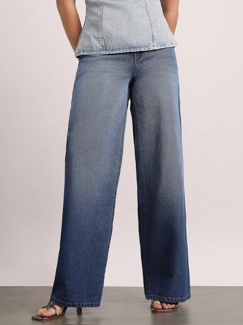 Urbano Fashion Urbano Fashion Women's Blue High Rise Loose Baggy Fit Washed Jeans Non-Stretchable