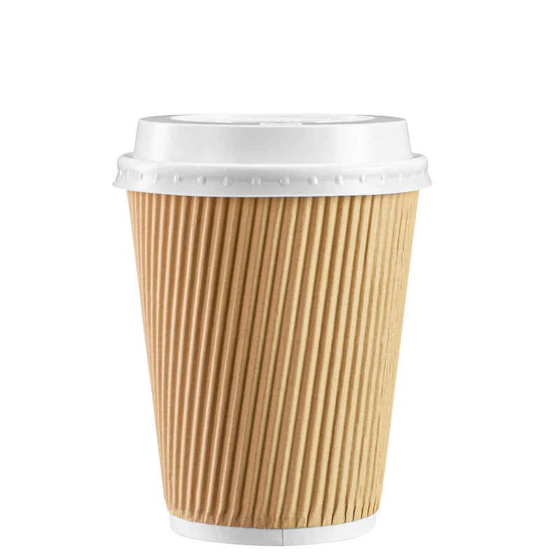GUSTO Comfy Package 12 oz  50 Sets Insulated Kraft Ripple Paper Hot Cups Disposable Coffee Cups With Lids  Ideal for Hot Beverages Travel and Office Use