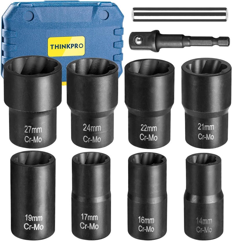 THINKPRO 10 PCS Bolt Nut Extractor Set - 1/2-Inch Drive Lug Nut Remover Tool - Image 1