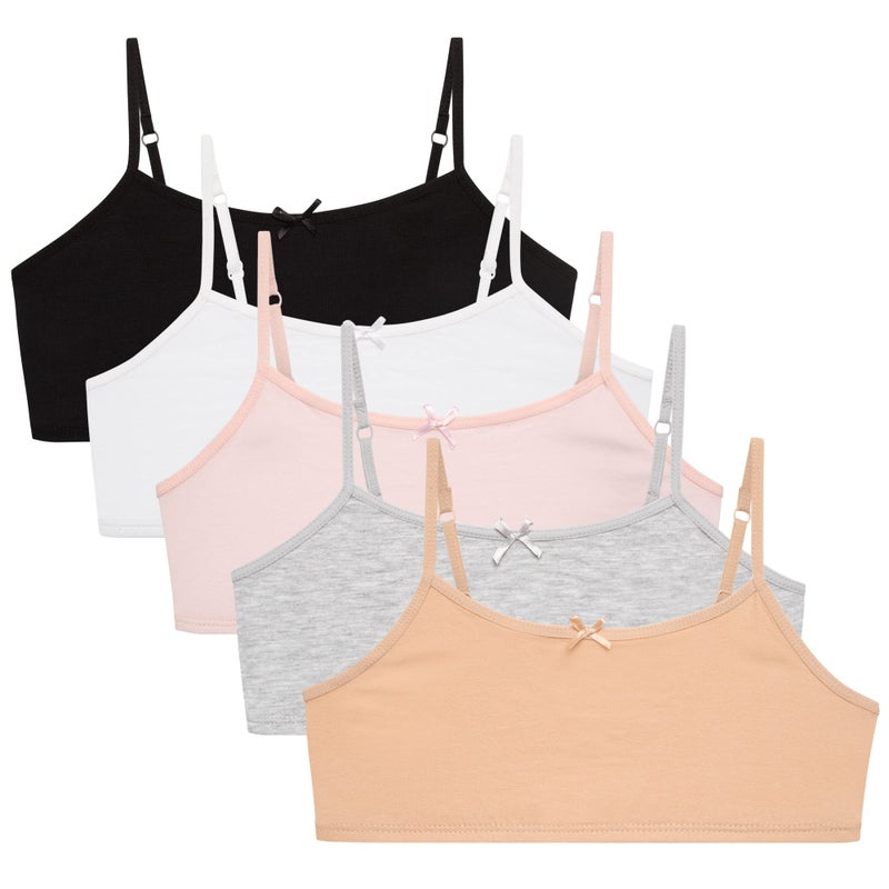 Rene Rofe Girls' Training Bras – 5 Pack Cotton Stretch Girls Cami Bralettes - Spaghetti Strap Training Bra for Girls (7-14), Size 14, Asst. Basics - Image 1