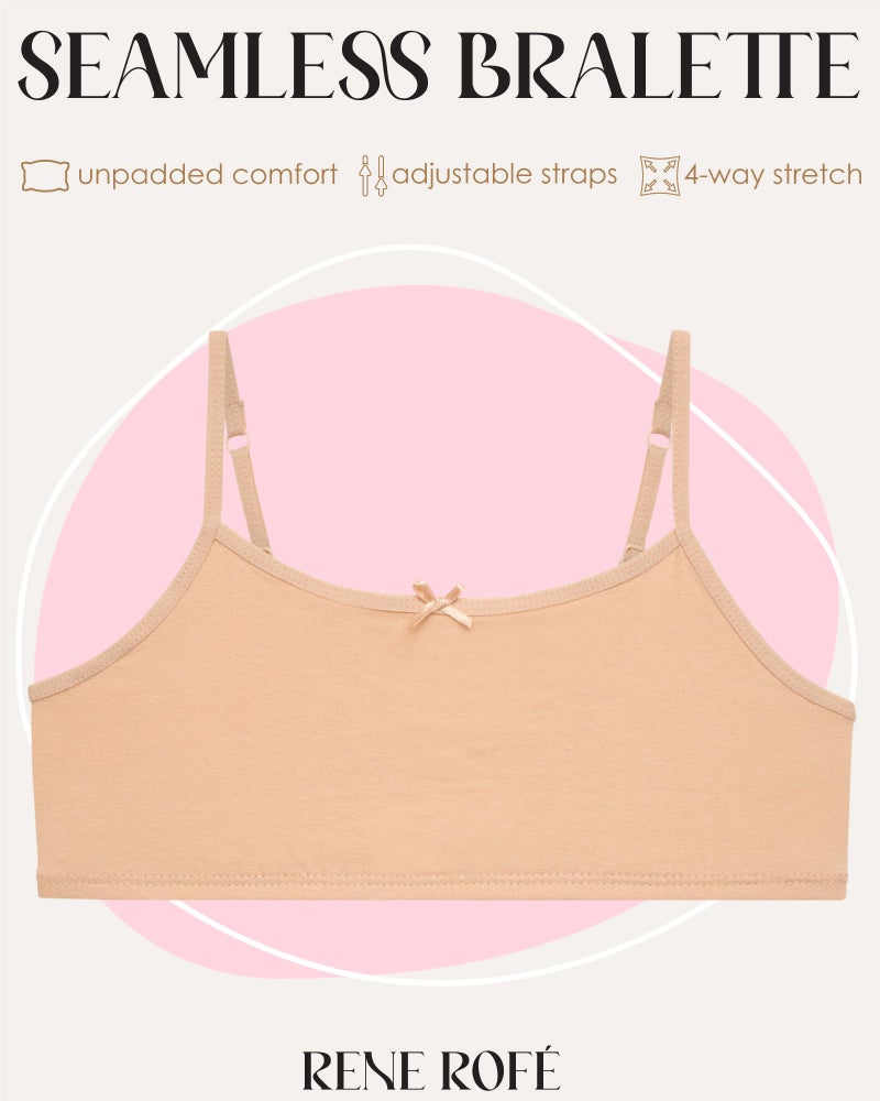Rene Rofe Girls' Training Bras – 5 Pack Cotton Stretch Girls Cami Bralettes - Spaghetti Strap Training Bra for Girls (7-14), Size 14, Asst. Basics - Image 2