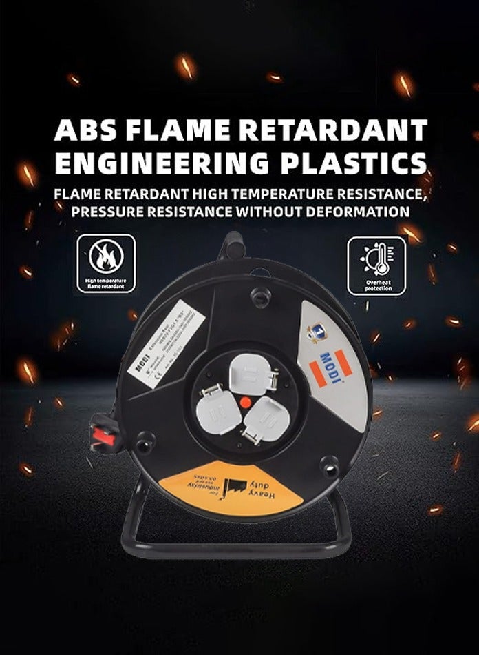 MODI 50m Cable Reel 2x1.5mm² | Heavy Duty Extension Cord with Safety Sockets, Fire Retardant, Balanced Current & Leak Protection - Image 5