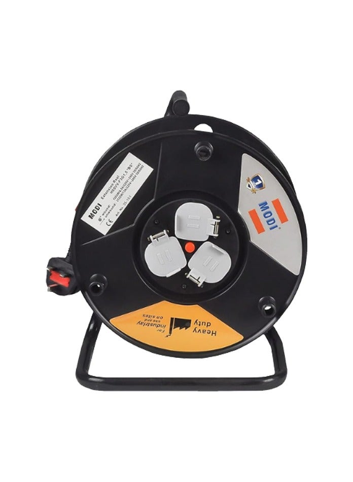 MODI 50m Cable Reel 2x1.5mm² | Heavy Duty Extension Cord with Safety Sockets, Fire Retardant, Balanced Current & Leak Protection - Image 2