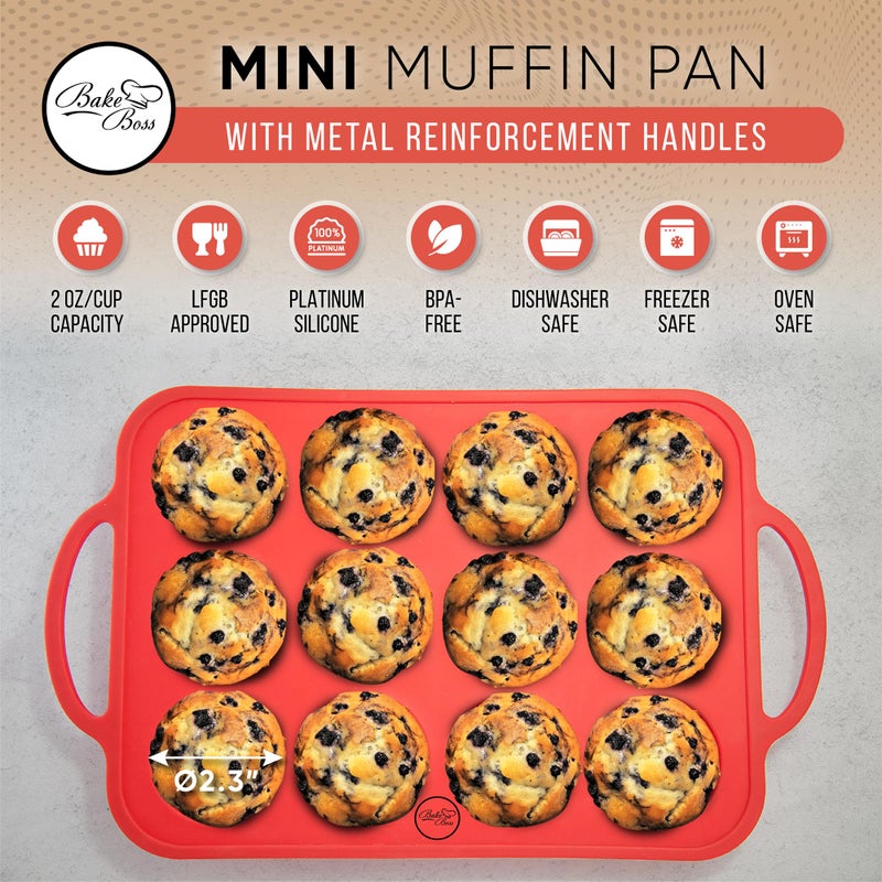 BAKE BOSS Silicone Muffin Pan With Handles, 12 Cups Cupcake Pan, Silicone Muffin Cups For Baking, Eggs & Cupcakes, Non-Stick Cupcake Molds Dishwasher Safe & BPA Free - Red Color - Image 2