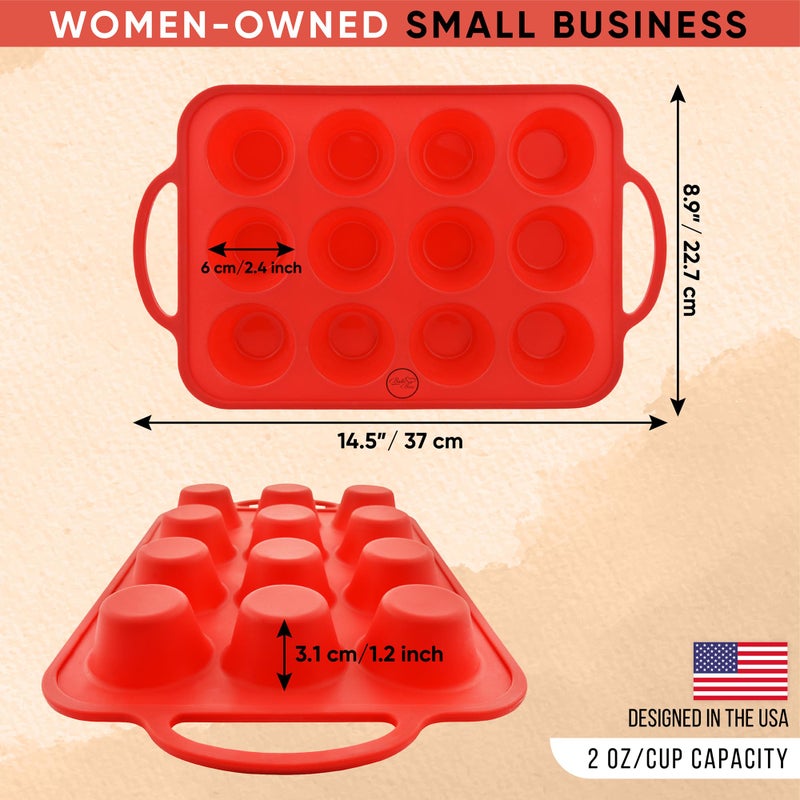 BAKE BOSS Silicone Muffin Pan With Handles, 12 Cups Cupcake Pan, Silicone Muffin Cups For Baking, Eggs & Cupcakes, Non-Stick Cupcake Molds Dishwasher Safe & BPA Free - Red Color - Image 5
