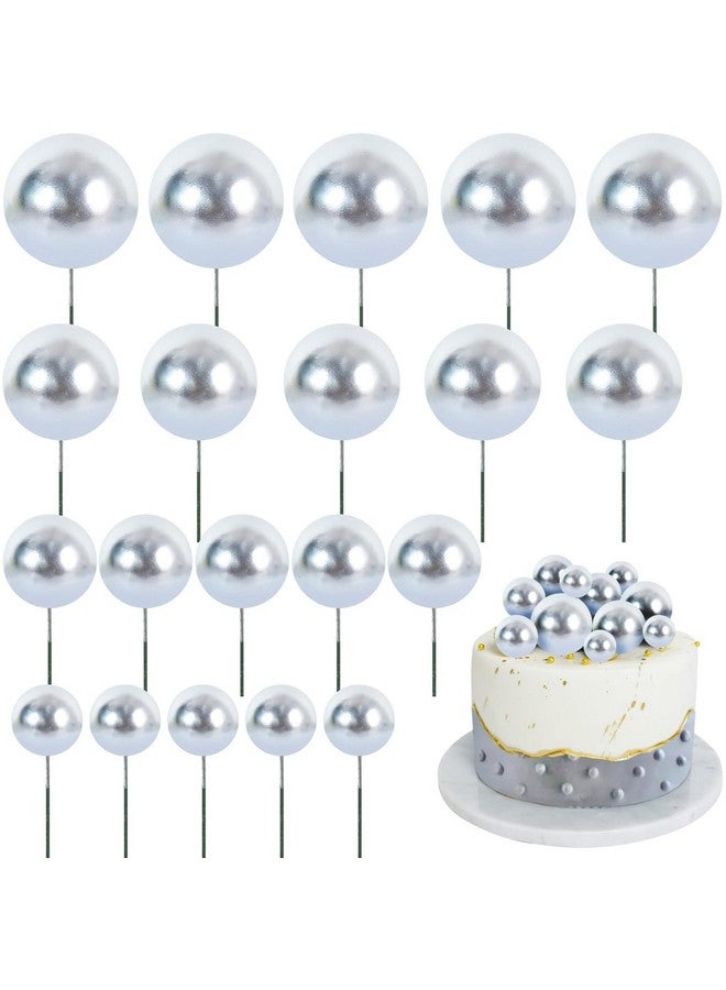 Ascension Mini Balloon Cake Toppers Round Silver Ball Cupcake Toppers Cake Decorations for Birthday Wedding Christmas Decoration Items Christmas Faux Ball Birthday Decoration (Pack of 20) (Silver) - Image 1
