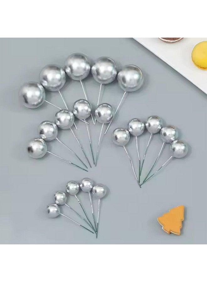 Ascension Mini Balloon Cake Toppers Round Silver Ball Cupcake Toppers Cake Decorations for Birthday Wedding Christmas Decoration Items Christmas Faux Ball Birthday Decoration (Pack of 20) (Silver) - Image 2