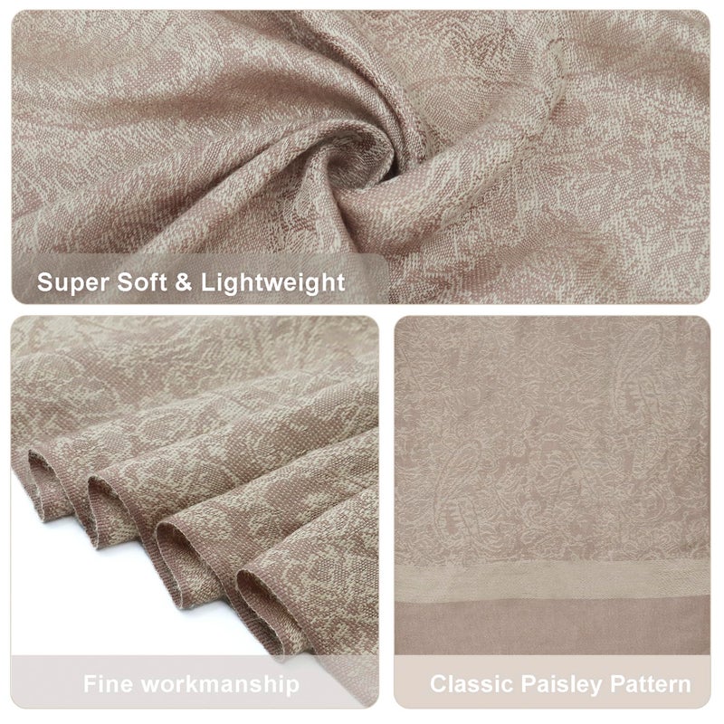 vimate Pashmina Shawls and Wraps Spring Fall Beige Grey Paisley Pashmina Scarves for Women Travel Shawl (Style 1-Beige Taupe) - Image 5