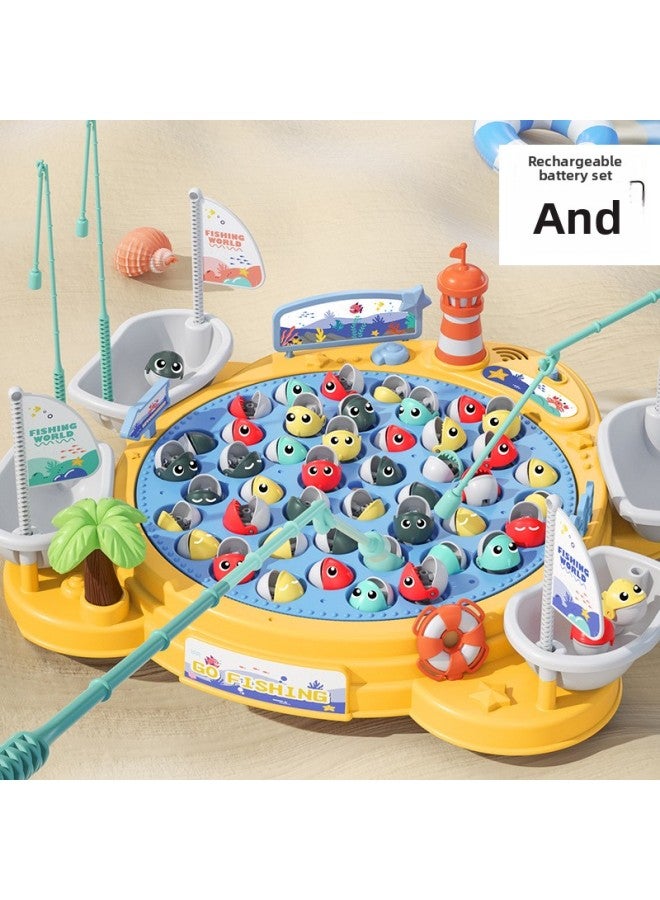 لعبة صيد مغناطيسية دوارة كهربائية كبيرة تفاعلية بين الوالدين والطفل، التعليم المبكر، موسيقى خفيفة، لوحة صيد دوارة - اللون: طاولة صيد جزيرة كهربائية كبيرة 【بطارية قابلة لإعادة الشحن * 3 شاحن * 1 مفك براغي * 1】】 - Image 1