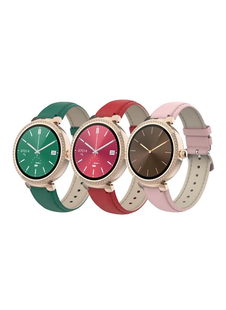 porodo - Belle Lady Smart Watch Rose Gold dial and Red Strap with AMOLED Display / IP68 Water Resistance / Activity tracker / 180mAh, 3 Days Battery life / Zinc Alloy + ABS - Red - Image 1