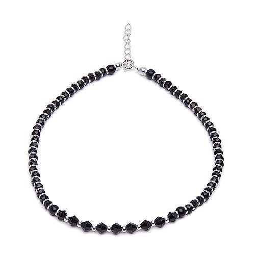 ZAVYA 925 Sterling Silver Designer Black Rhodium Plated Beaded Anklet (Single) | Gift for Women & Girls | With Certificate of Authenticity & 925 Hallmark - Image 1