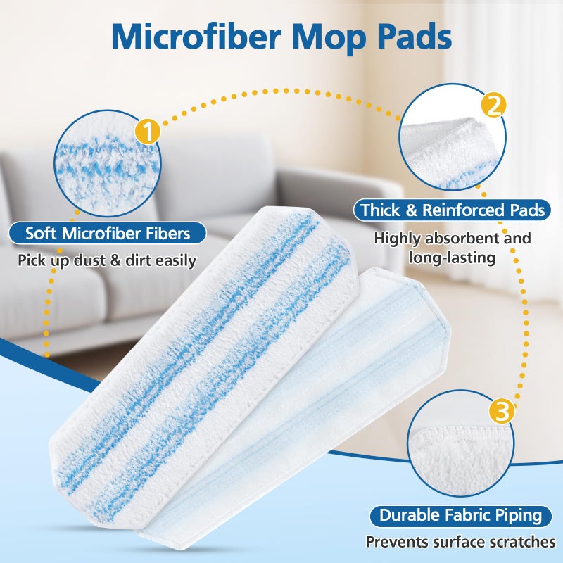 Caehomly 10 Pack H2prO Mop Pads Compatible with O Ceda H2PrO Flat Mo p System, 100% Microfiber Mop Head Replacements, Washable and Reusable, White - Image 3