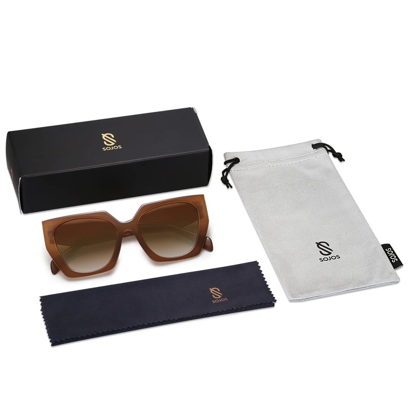 SOJOS Trendy Oversized Polarized Sunglasses Womens Big Square Cateye Sunnies, Lentes de sol para mujer SJ2205, Caramel Brown/Brown - Image 5