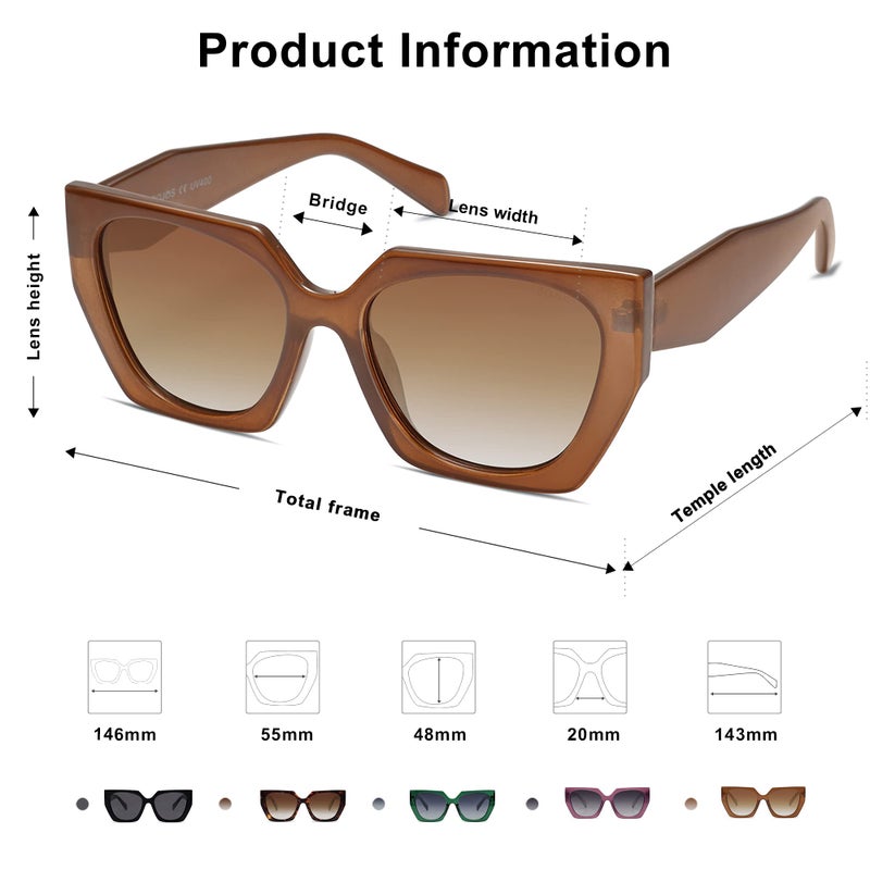 SOJOS Trendy Oversized Polarized Sunglasses Womens Big Square Cateye Sunnies, Lentes de sol para mujer SJ2205, Caramel Brown/Brown - Image 4