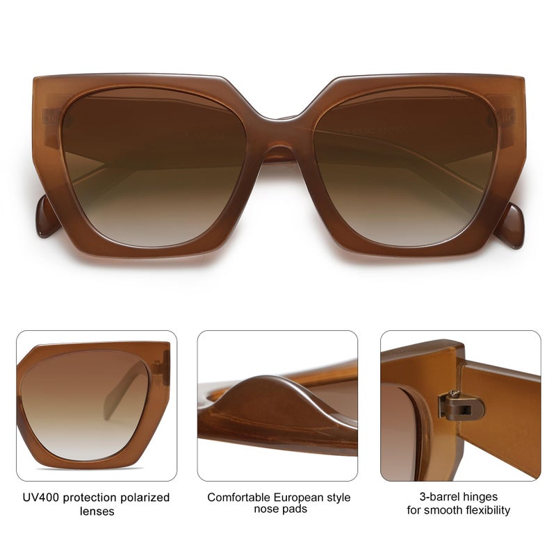 SOJOS Trendy Oversized Polarized Sunglasses Womens Big Square Cateye Sunnies, Lentes de sol para mujer SJ2205, Caramel Brown/Brown - Image 3