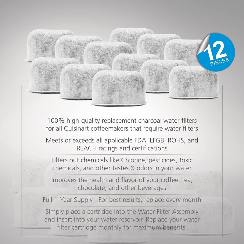 BRENSTEN 12 Pack Replacement Charcoal Water Filters for All Cuisinart Coffee Machines - Cuisinart Compatible (NOT KEURIG) Filters Fit Both Newer & Older Models Cuisinart Coffee Makers - Image 2
