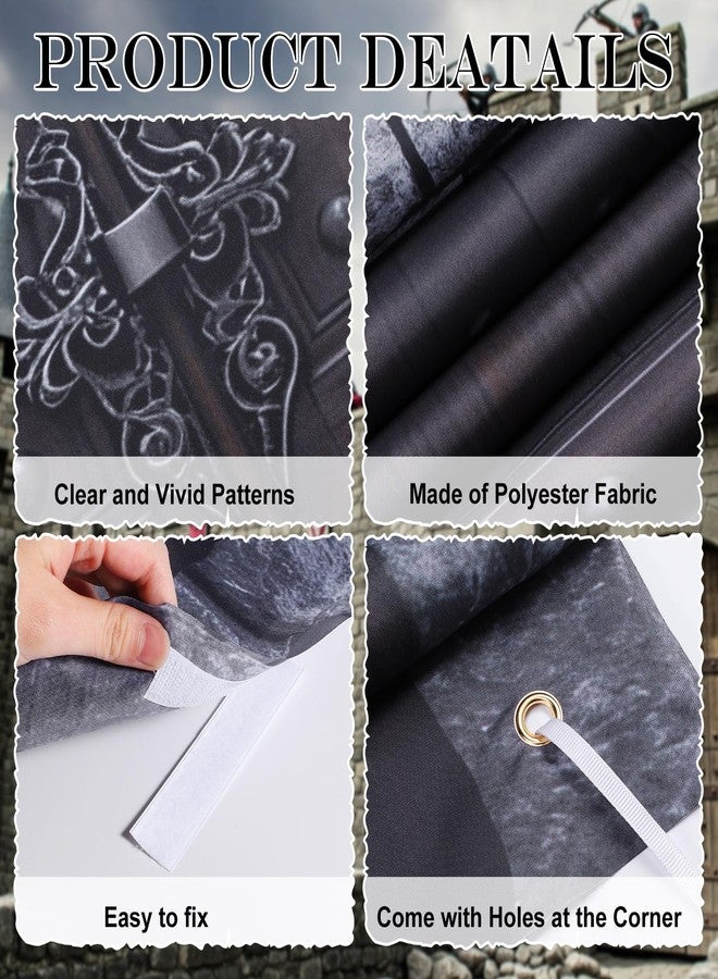 مجموعة زينة أبواب من العصور الوسطى من WovWeave، 4 قطع، أغطية أبواب على شكل قلعة فرسان، أبراج حجرية، لافتات معلقة على شكل قلعة، مناسبة لتزيين الفصول الدراسية والمكاتب والمنازل والحفلات وخلفيات التصوير الفوتوغرافي ذات الطابع القروسطي. - Image 3