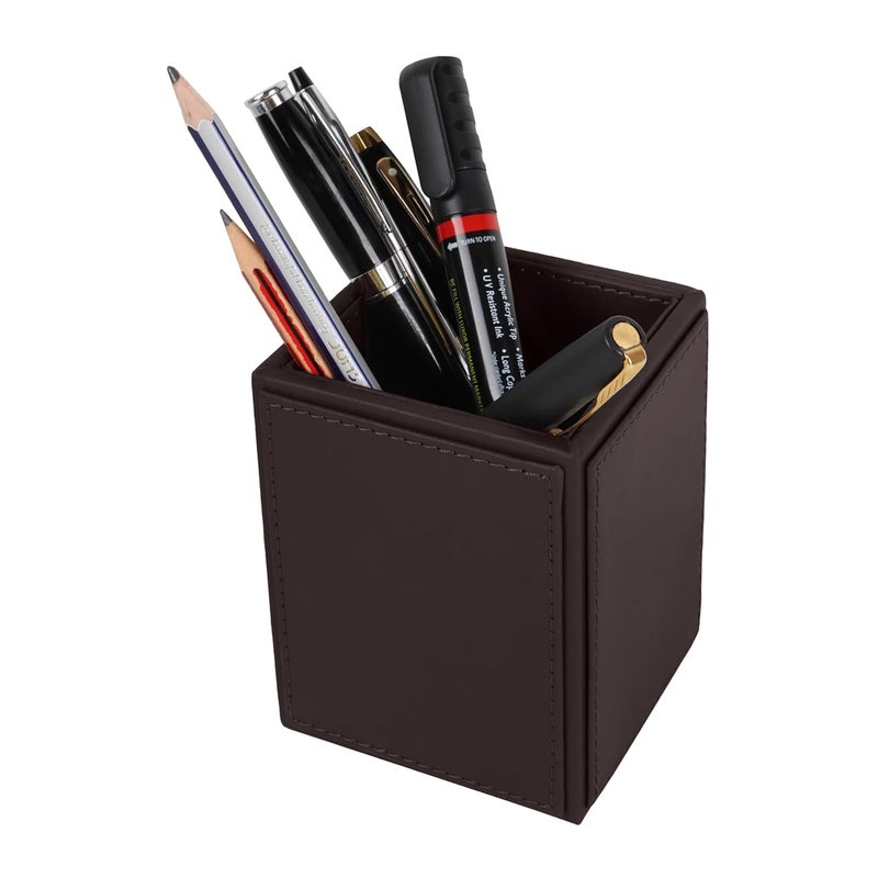V-CUBE DESIGNS Premium Vegan Leather Pen Holder for Desk & Study Table Accessory | Marker/Pencil Stand for Student | Stationery Organizer for Office Table & Home | 6mm Thickness with MDF Core |Brown - Image 4