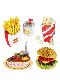 NIBEMINENT Mini Building Blocks Sets Toys City Fast Food 4 Packs for Kids, Micro Bricks Kit Party Favors Goodie Bags, Birthday Gifts Dessert Hamburger, French Fries, Cake, Popcorn  - Image 1