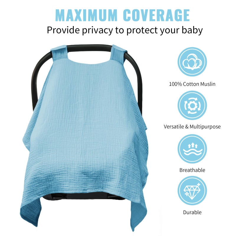 Metplus Muslin Car Seat Cover for Babies - Carseat Stroller Cover Infant Stroller Covers for Boys and Girls, Breathable & Lightweight, Fits Most Strollers & Baby Car Seats - Image 2
