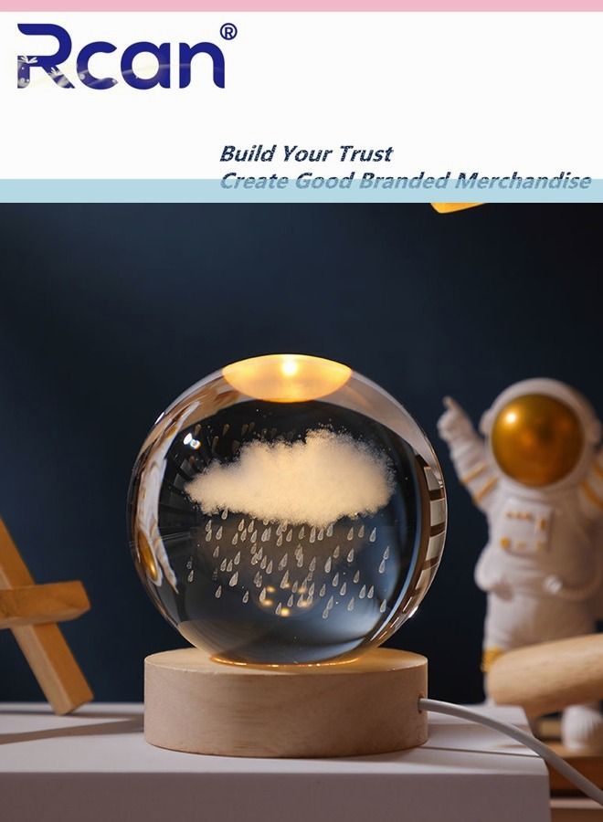 ركان جميل سحابة المطر ثلاثية الأبعاد كرة كريستالية زجاجية مضيئة مصباح ليلي للأطفال النساء هدايا تذكارية موسم التخرج هدايا هدايا عيد الميلاد هدايا عيد الحب - Image 1