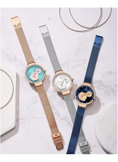 NAVIFORCE Elegant Women's Quartz Watch Stylish Round Dial with Floral Embossed Design Sparkling Crystal Hour Markers Stainless Steel Mesh Strap Fashionable Timepiece for Everyday Wear and Special Occasions  - Image 5