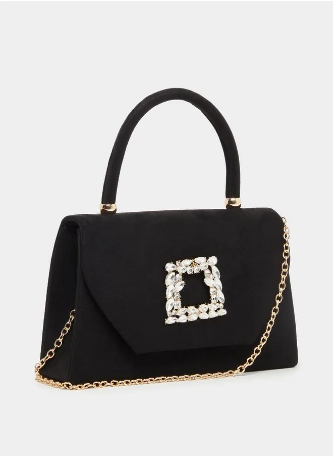 Styli Embellished Stone Handbag with Chain Strap